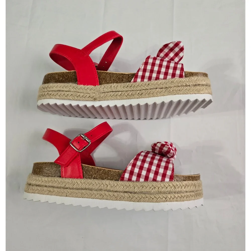 Sonoma Xandera Girls Red Gingham Bow Espadrille Platform Sandals Size 3 NEW